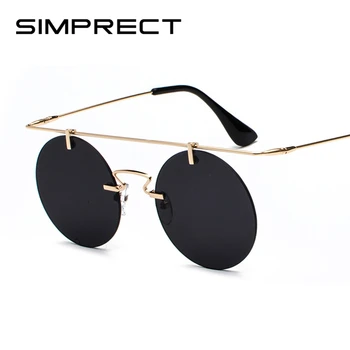 

SIMPRECT Steampunk Sunglasses Women Round Sunglasses Rimless Vintage Retro Sunglasses Shades For Women Metal Sun Glasses UV400