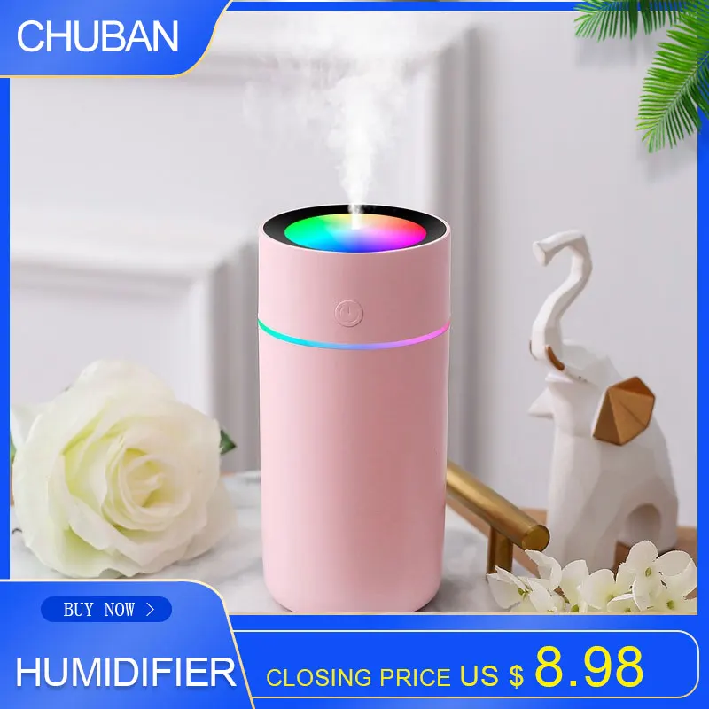 

CHUBAN 350ML Portable Mute Humidifier USB Recharge Air Purifier Colorful Cup Humidifier Car Mini Humidifier with Romantic Light