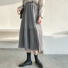 MEVGOHOT женский пэчворк с высокой талией Осенняя плиссированная юбка плюс размер длинная драпированная Однотонная юбка-трапеция Femme HM760