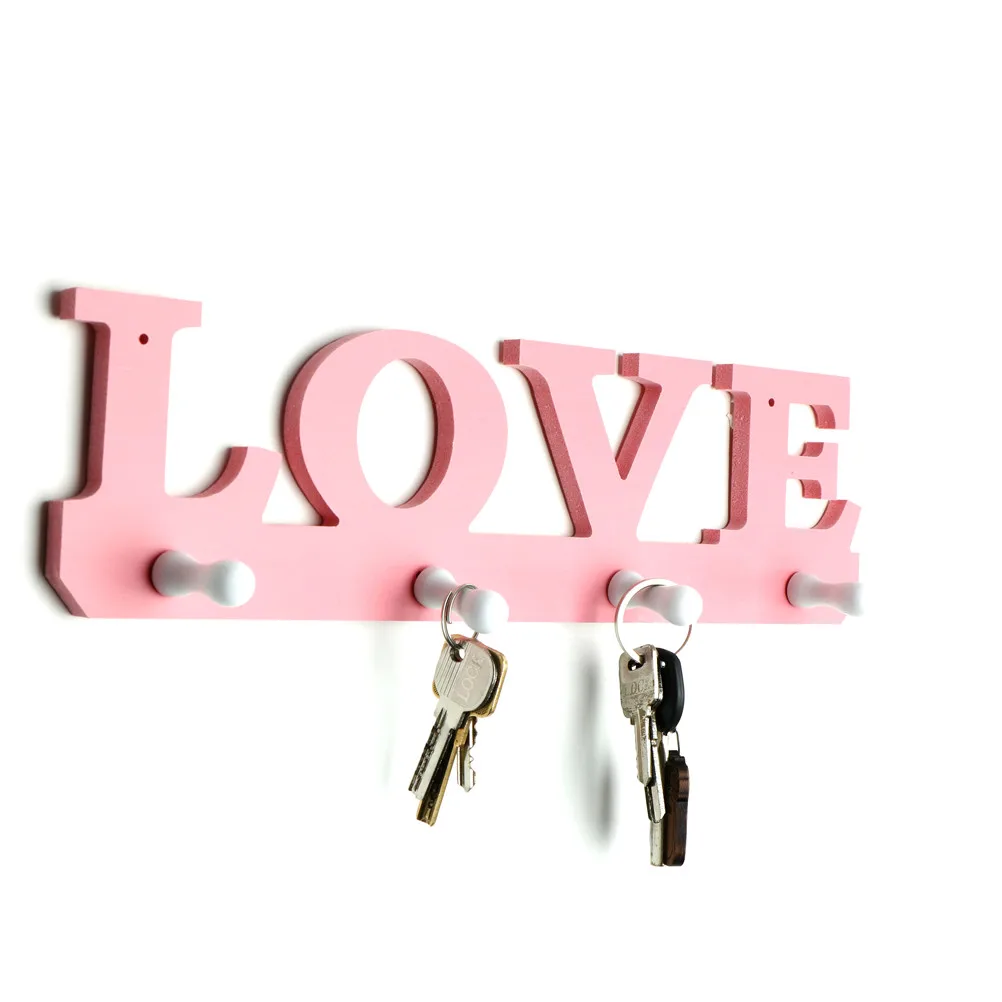 2018 Hot 1 PC Wooden LOVE 4 Hooks Door Hanger Key Clothes Bag Holder Wall Bathroom Fashion New Storage Home Decor Supplies