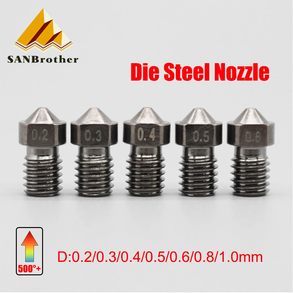 

3D Printer Parts Nozzle E3D V6 Die Steel Nozzle V5 High Temperature Hardened Steel Nozzle M6 Thread 0.2/0.3/0.4/0.5/0.6/0.8/1.0