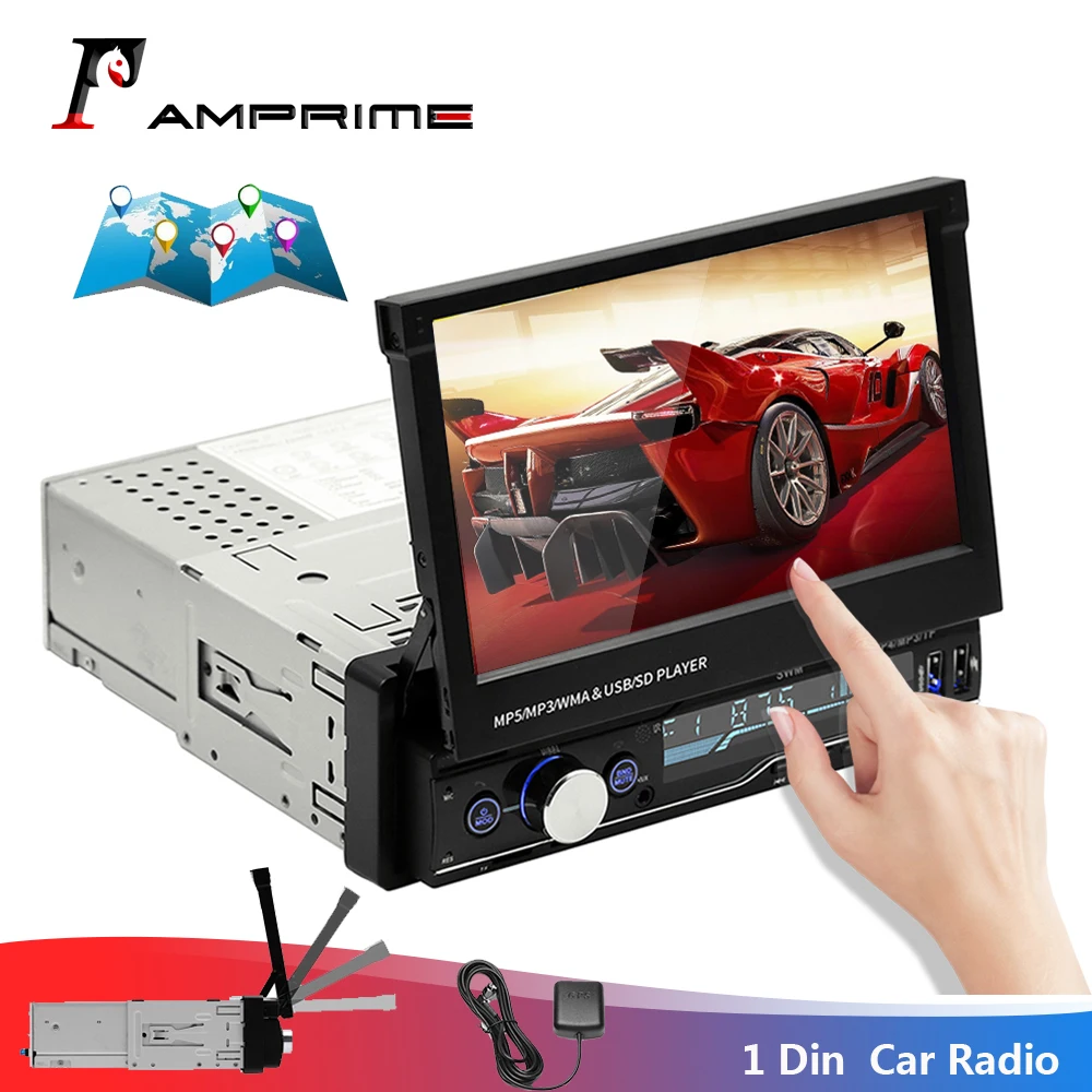 Автомагнитола AMPrime 1 din 7 &quotсенсорный выдвижной Авторадио GPS навигация Bluetooth MP5