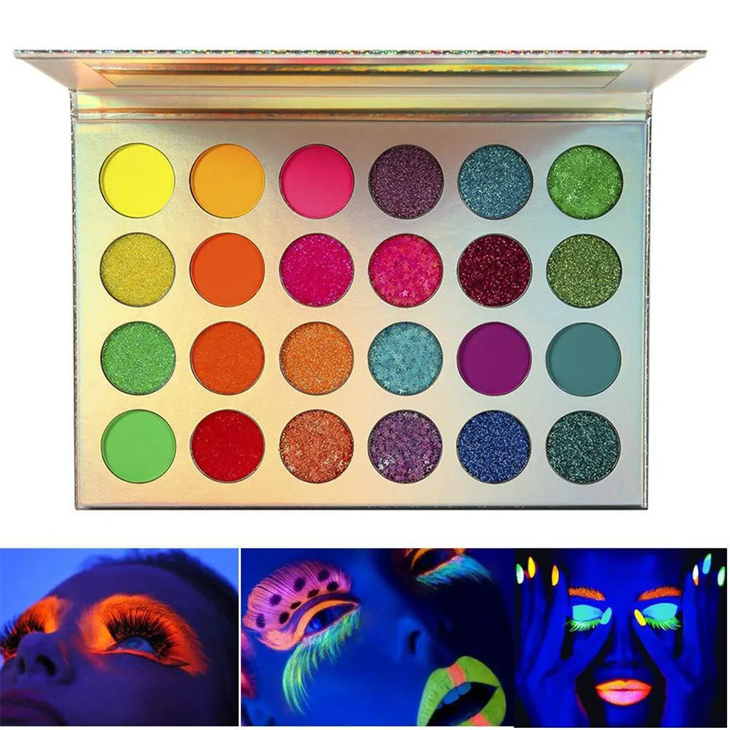 24 Color Makeup Fluorescent Neon Pigment Eye Shadow Makeup Palette Glow In Dark Eye Shadow Glitter Eyeshadow Cosmetics#4