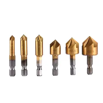

6Pcs/Set Flute Countersink Drill 1/4'' Hex HSS Shank 90 Degrees Wood Chamferring Cutter Wood Working Repairer 6-19mm Drill Bit