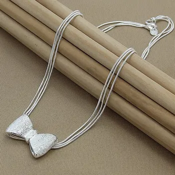 

Hot Sale 925 Sterling Silver Fashion Bow-Knot Snake Chain Necklaces for Women Romantic Valentine's Day Gift