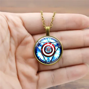 

New Avengers Endgame Iron Man Tony Stark Captain America Cosplay Accessories Round Shield Gemstone Keychain Necklace Pendant