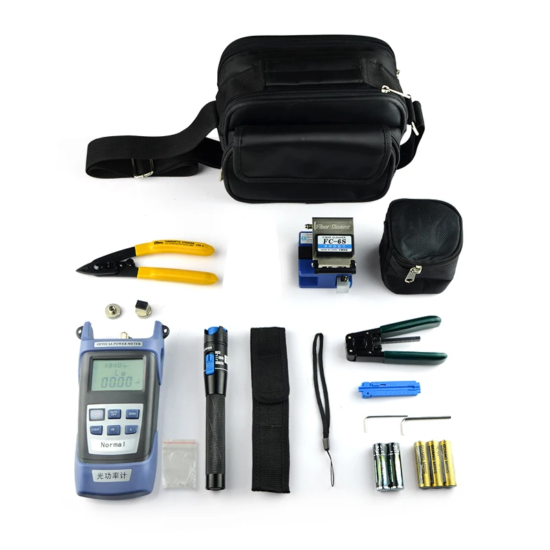 

FTTH Optic Tool Kit with Fiber Cleaver -70~+10dBm Optical Power Meter Visual Fault Lcator 5km