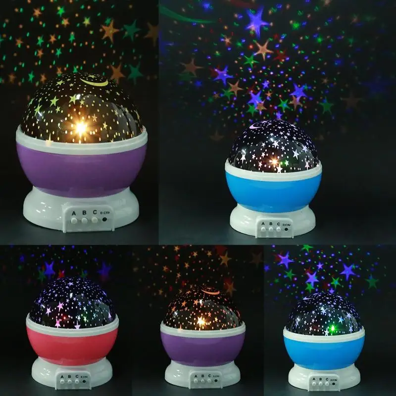  LED Night Light Projector Star Moon Sky Rotating Battery Operated Bedside Lamp For Children Kids Ba - 4000231842225