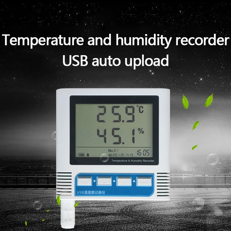 Thermometer Buzzer Alarm Temperature and Humidity Recorder USB Automatic Upload Drugstore Cold Chain Logistics Transportation