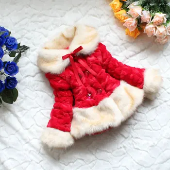 

Baby Children outerwear dress jacket Girls Red faux fox fur collar ribbon coat clothing Autumn Winter Hot Pretty wear Clothes