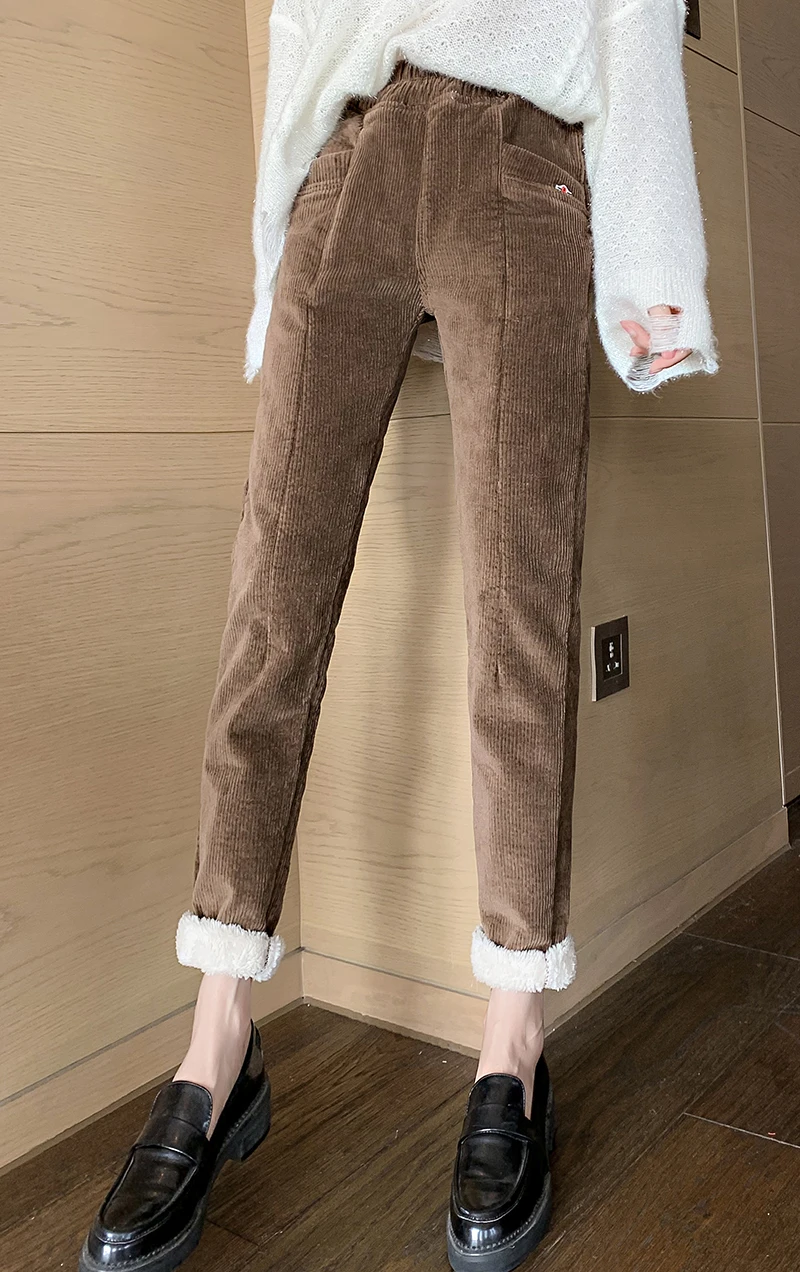 Winter Warm Harem Pants Women New Corduroy Casual High Waist Female Trousers Fleece Pantalones Thick Loose Woman Pants