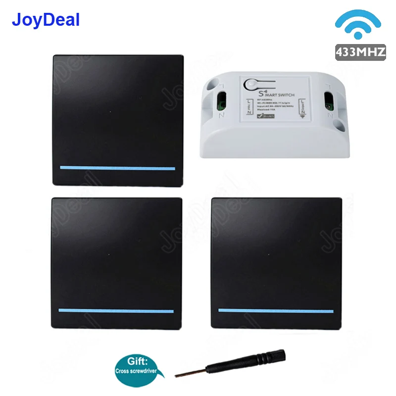 Joydeal 433mhz 86 tipo Portátil Interruptor de Luz sem Fio rf Controle Remoto ac 110v 220v Receptor 1ch Interruptor do Painel Parede Inteligente