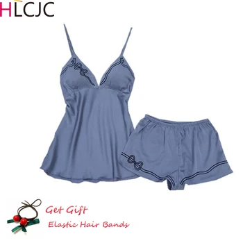 

Women Pajamas Set Sexy Satin Sleepwear Sleep Lounge Silk Pyjamas Women V-Neck Women Nightwear Causal Pijama 2 Pieces Summer 2020