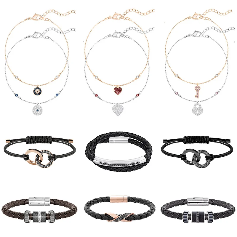 

High Quality Original SWA Black Leather Rope Bracelet Men and Women Couple Personality Fashion Bracelet Jewelry Free Shipping