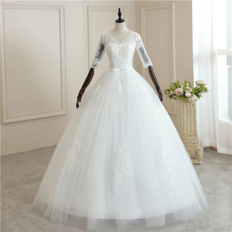 affordable wedding dresses Brides Ball Gowns Lace Embroidery Half Sleeve Fashion Classic V Neck Wedding Dresses Sequined Simple Vestido De Noiva  plus size short wedding dresses Wedding Dresses