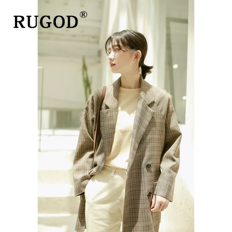 RUGOD 2019 Women Plaid Blazer British Style Korean Fashion Temperament Office Lady Jacket Loose Casual Autumn Winter Coat Mujer | Женская