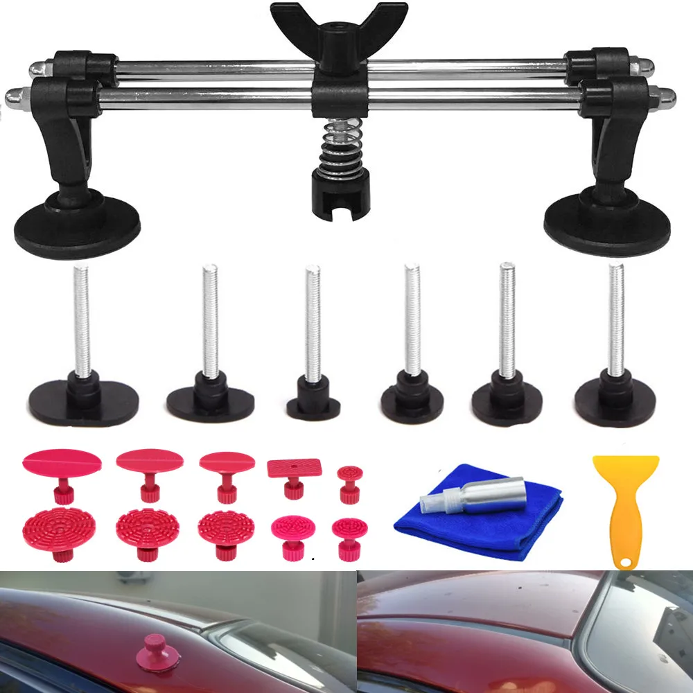 

Auto Body Repair Tool Kit, Car Dent Puller with Double Pole Bridge Dent Puller, Glue Puller Tabs, Glue Shovel for Auto Dent Remo