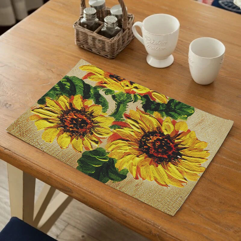 

SEAAN Pastoral Pattern Drink Coasters Reusable Dining Table Mat Placemats for Kitchen Table Polyester or Cotton and Line Decor