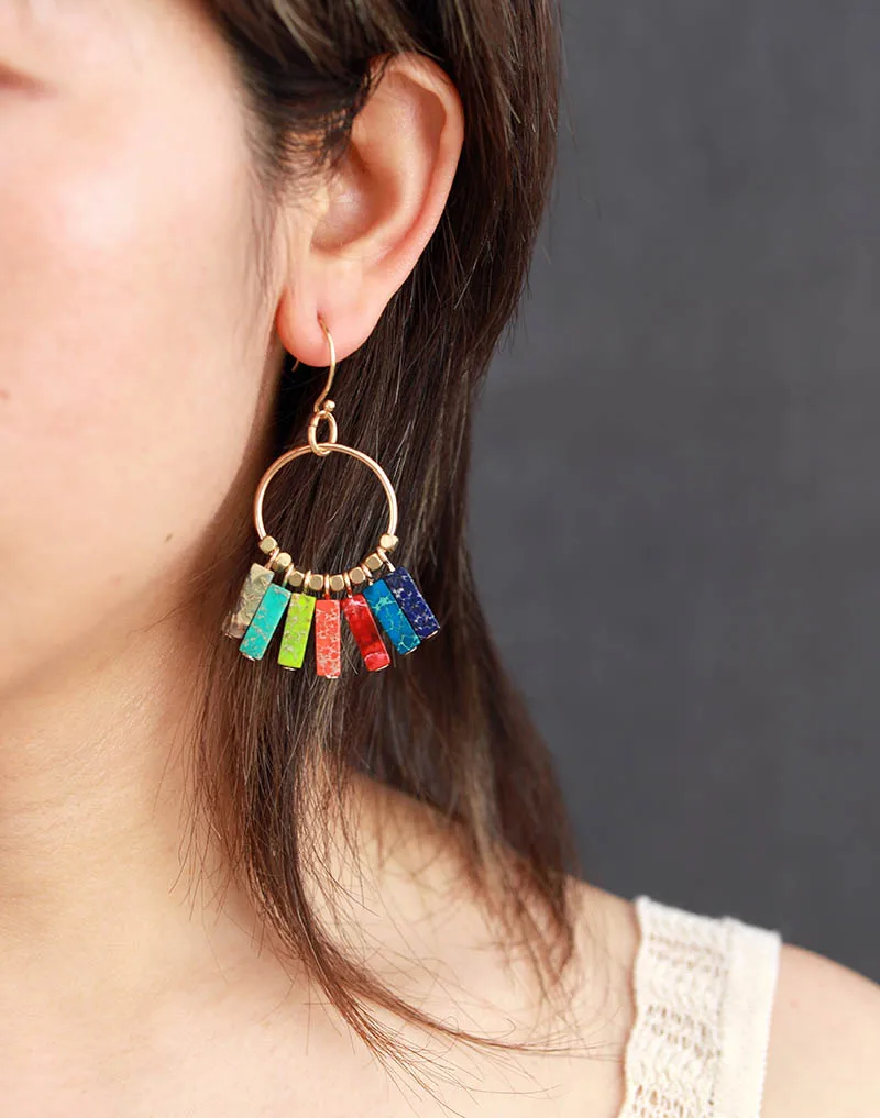 Chakra Earring Colorful Natural Stones Gold Color Beads Dangle Earrings Designer Bohemian Women Drop Earrings Gifts Dropship