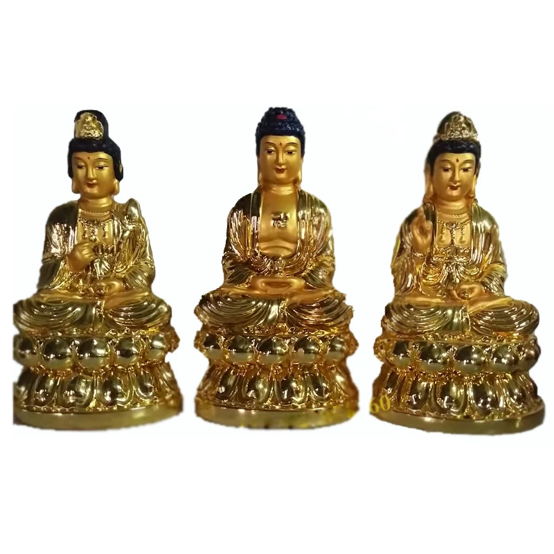 8 Pollici Occidentale Tre Santi 20 Centesimi Guanyin Tendenza A Buddha Amitabha Mille Buddha Tempio Di Legno Resina Intagliare Statua Di Buddha