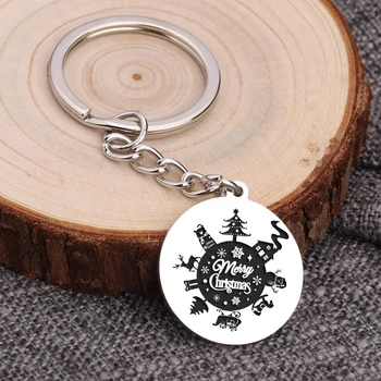 

Llavero Inscription Round Tag Porte Clef Dangle Pendants Home Decoration Keyring Snow Happy New Year Key Tag Family Bag Charm