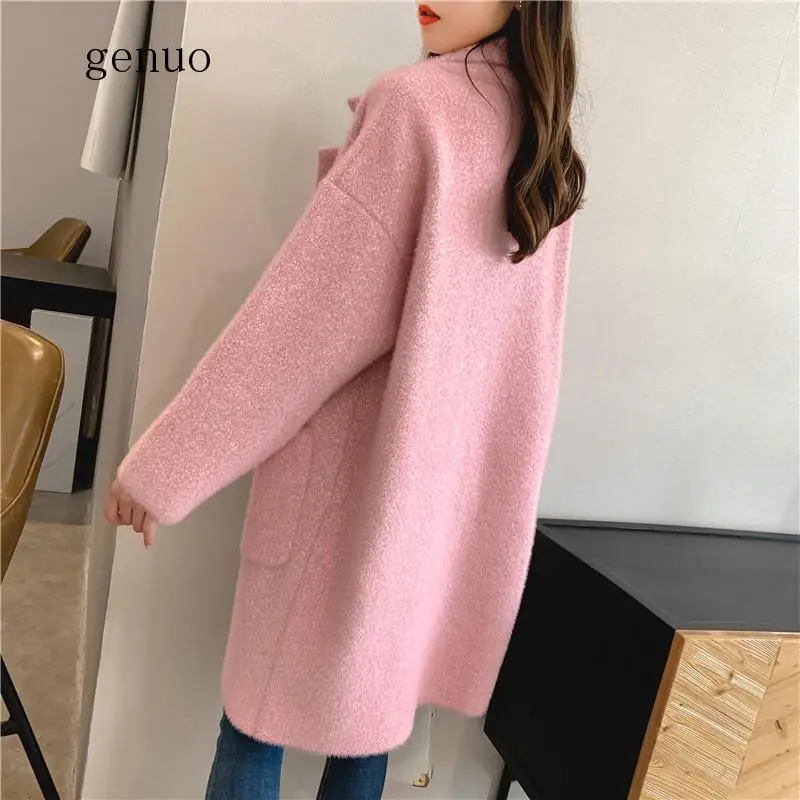 Genuo New 2020 Granule Sheep Shearing Sweater Coat Women Winter Wool Long Cardigans