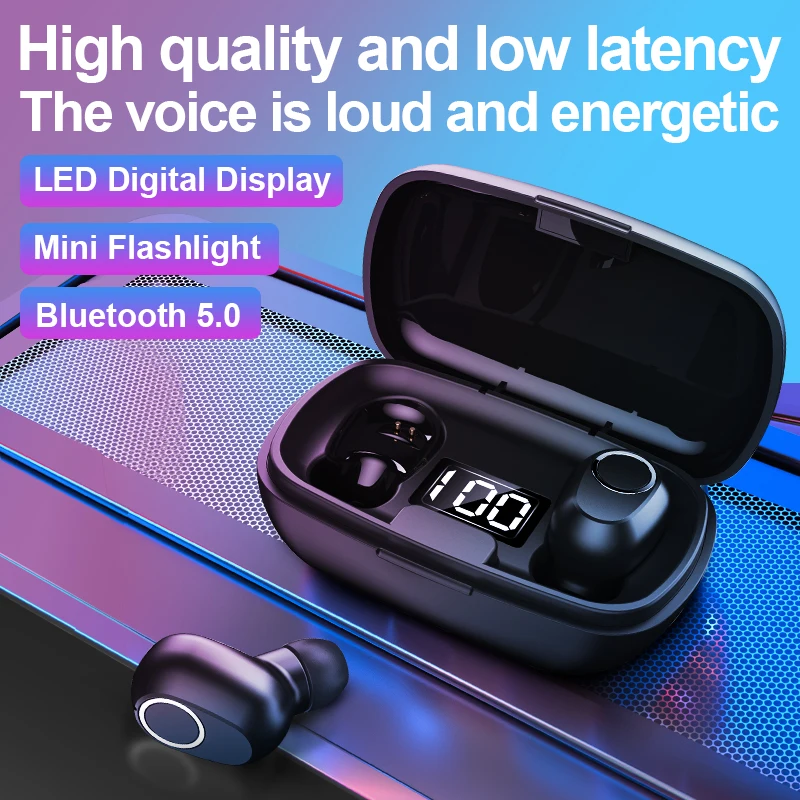 

TWS Bluetooth-наушники с микрофоном и светодиодным дисплеем, беспроводные Bluetooth-наушники-вкладыши, водонепроницаемые наушники с шумоподавлением,...