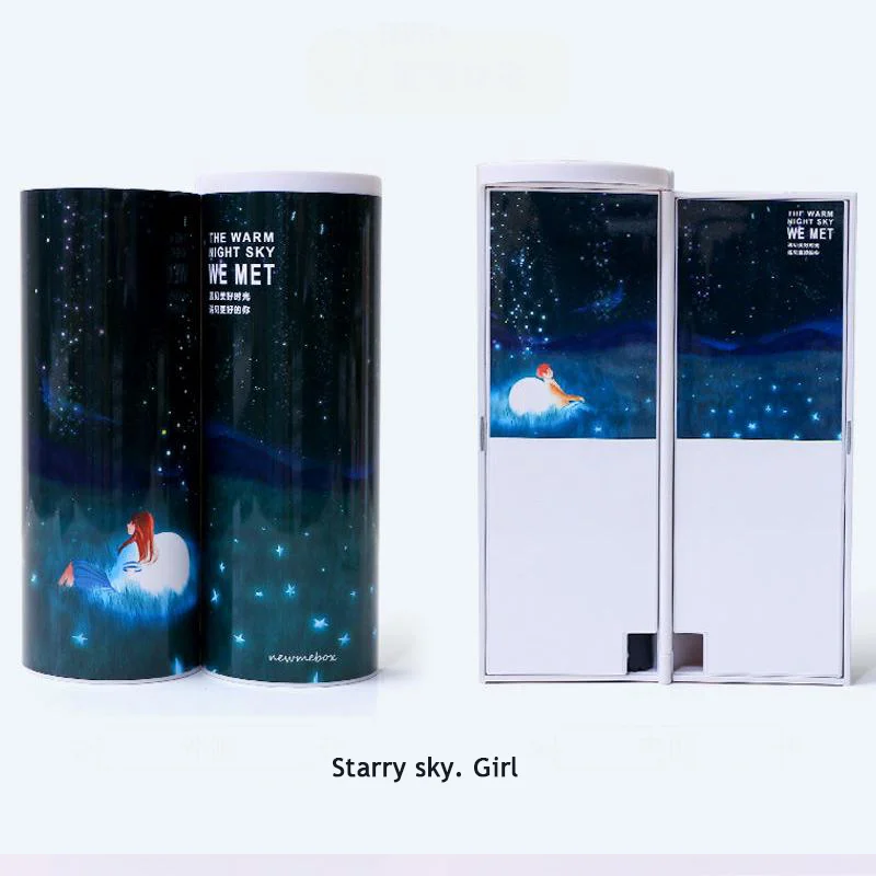 Starry sky girl NBX многофункциональная канцелярская коробка пеналы для девочек калькулятор зеркало для детей школьные офисные принадлежности большой емкости - Цвет: Starry sky girl