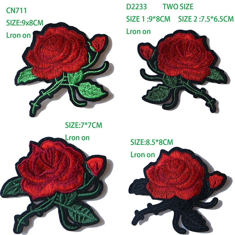 

Rose with Leaves in Love Embroidered Iron on Patches for Clothing DIY Stripes Clothes Patchwork Sticker Custom Flowers Badges