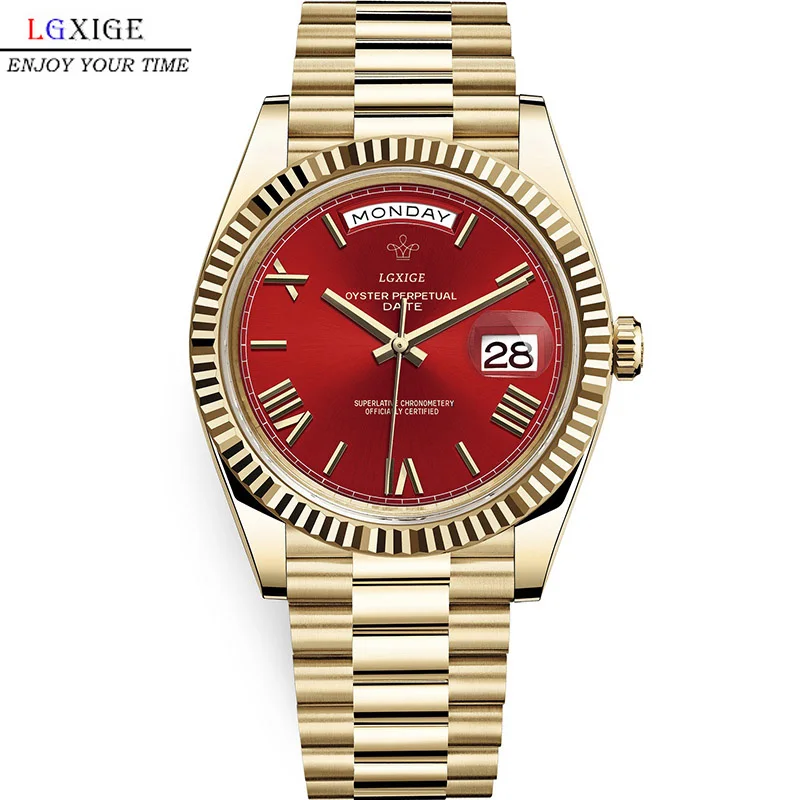 

Mens Watches Top Brand Luxury Quartz Watch Men Rose Gold Steel Week Date Wristwatch Waterproof Designer Watches reloj hombre New