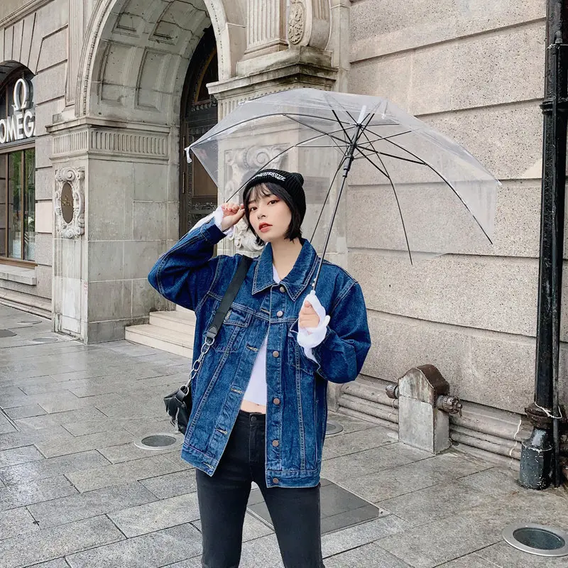 

Jeans Coat Women's 2019 Autumn New Style European And American Style BF Style Loose Large Version of Fold-down Collar Versatile
