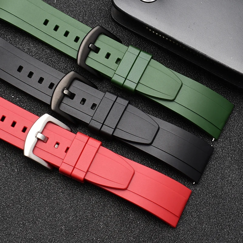 Quality Fluoro Rubber Watch Strap 18mm 20mm 22mm 24mm Sport Watchband Black Green Wristband With Quick Release Spring Bar