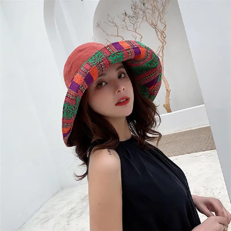 

Women's Summer Fashion Visor Hat Foldable Wide Brim Soft Hat Ethnic Wind Visor