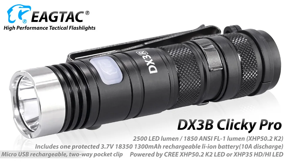EAGTAC DX3B RC PRO USB Перезаряжаемый XHP50.2 2500LM супер мощный светодиодный карманный мини-фонарь EDC лампа 18350 в комплекте