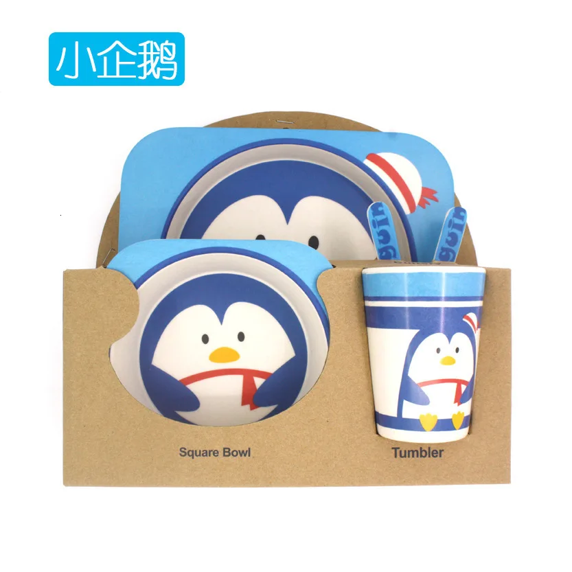 Creative environmental protection bamboo fiber kids' tableware set Five piece kindergarten kids' cartoon dividing plate