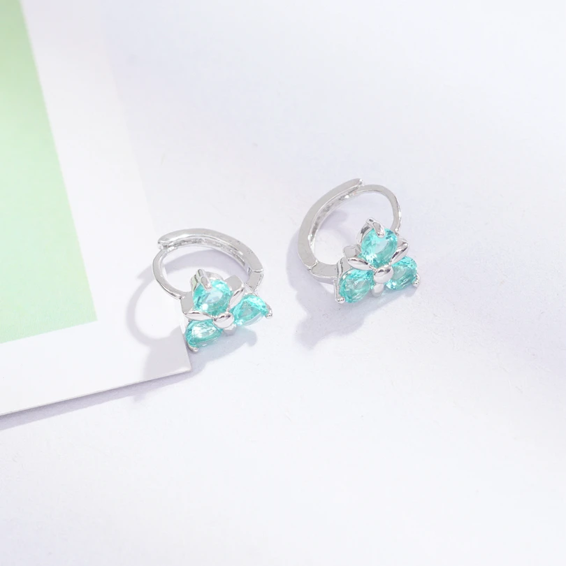 light green Три лепестка серьги-кольца для девочек белого золота цвет AAA круглый фианит серьги-обручи для женщин Рождественский подарок серьги - Окраска металла: light green