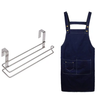 

1 Pcs Stainless Steel Kitchen Tissue Holder Roll Paper Holder Towel Rack & 1 Pcs Canvas Work Catering Apron
