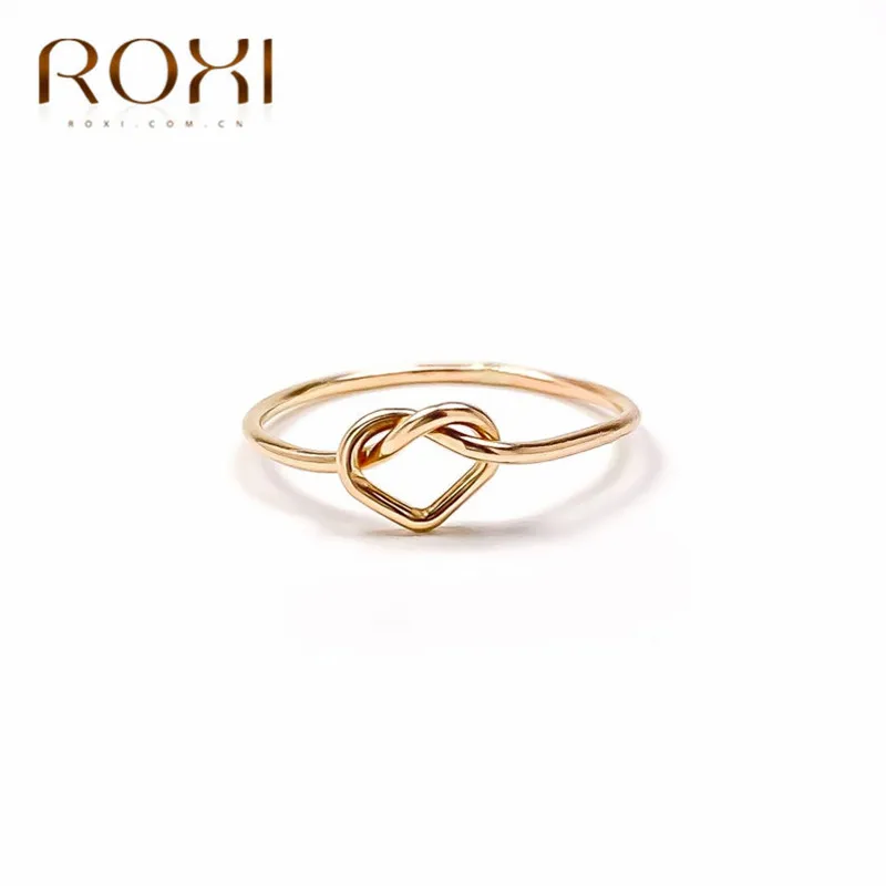 ROXI Минимальный узел кольца для женщин кольцо с полым сердцем парные кольца "любовь" Изящный Тонкий 925 серебро Ювелирная Свадебная лента подарки - Цвет основного камня: Gold