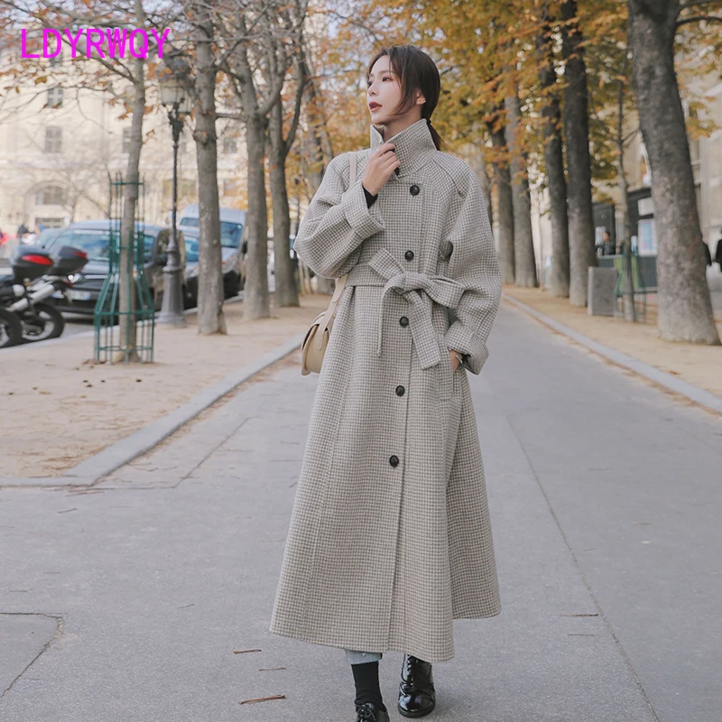 

2019 new Korean version of the thick female autumn and winter women's long section of the thousand bird's wool coat
