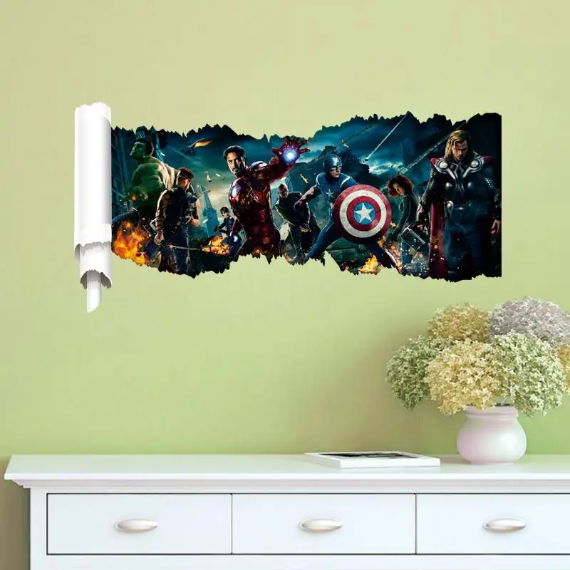 Супер герой Фигурки Мстителей виниловые наклейки на стену для детской комнаты ПВХ наклейки на стену домашний декор Мода сильная сила мечта