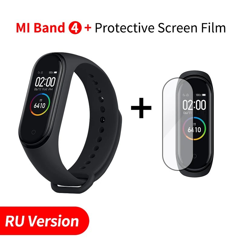 Xiaomi mi Band 4 Smart mi band 4 0,9" AMOLED экран водонепроницаемый пульсометр фитнес 135 мАч Bluetooth 5,0 50 атм - Цвет: RU Add Screen Film