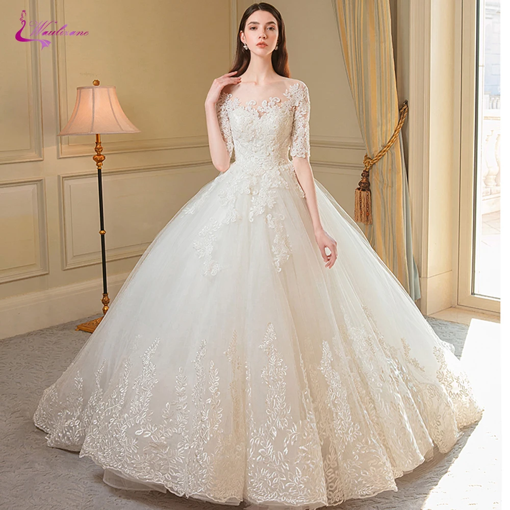 

Waulizane Delicate Lace Ball Gown Wedding Dress With Half Sleeve Of Cap Sleeve Bridal Dress