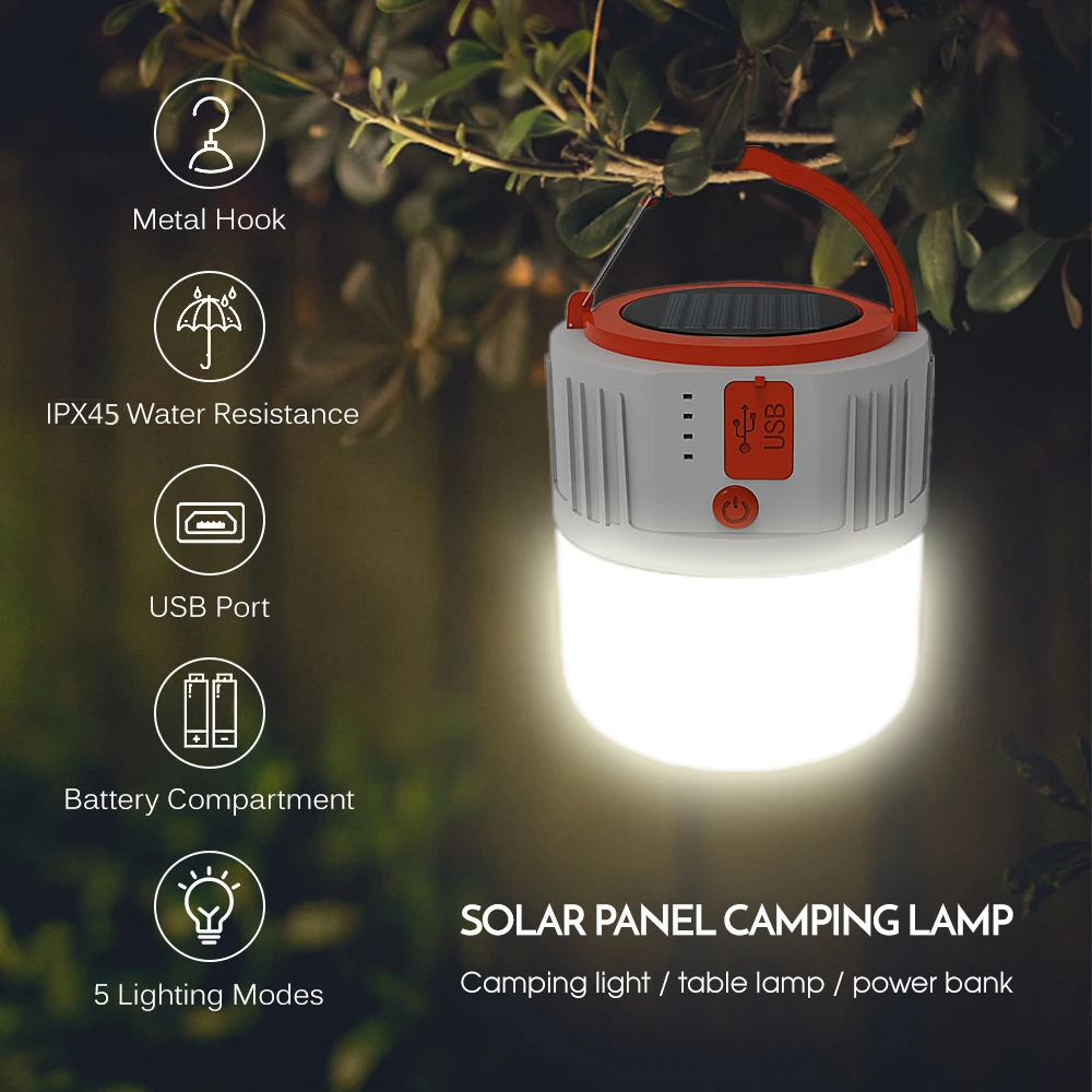 Usb Camping Lantern Solar Panel Hand Lamp Waterproof Led Camping Light