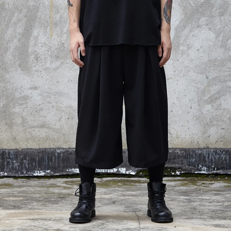 Men's eight trousers spring/summer new Yamamoto Black trend loose men's bell-bottom trousers wide leg trousers men's culottes