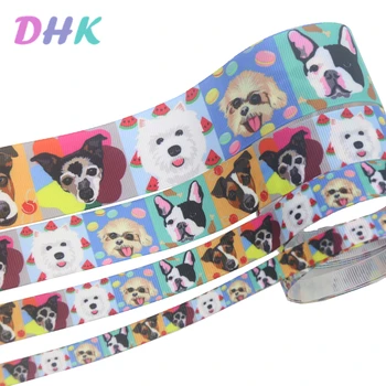 

DHK 4 sizes options 5yards dog Printed Grosgrain Ribbon Accessory Hairbow Headwear Decoration DIY Wholesale C1839