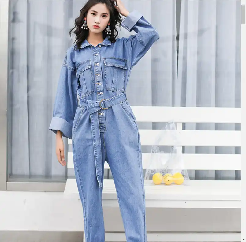 long sleeve jean jumpsuit