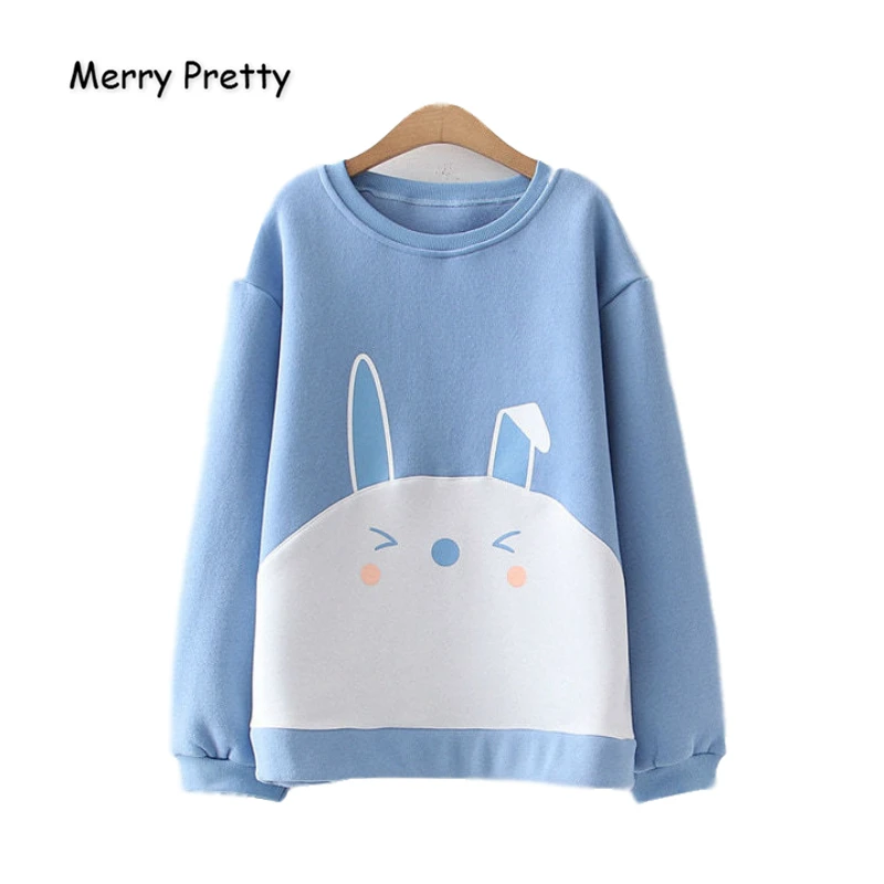 Merry Pretty, женские толстовки с мультяшным принтом, толстовки,, зимние, теплые, плюс бархат, шнурок, о-образный вырез, пуловеры, спортивный костюм