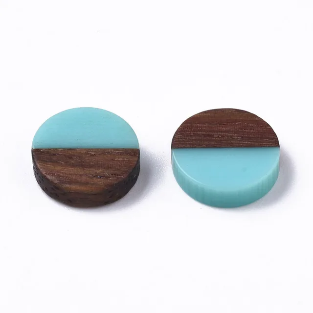 50pcs 10mm Resin & Wood Cabochons Resin Cabochon Flat Back for Jewelry Making DIY Bracelet Earring Accessories 10x3.5~4mm Cyan