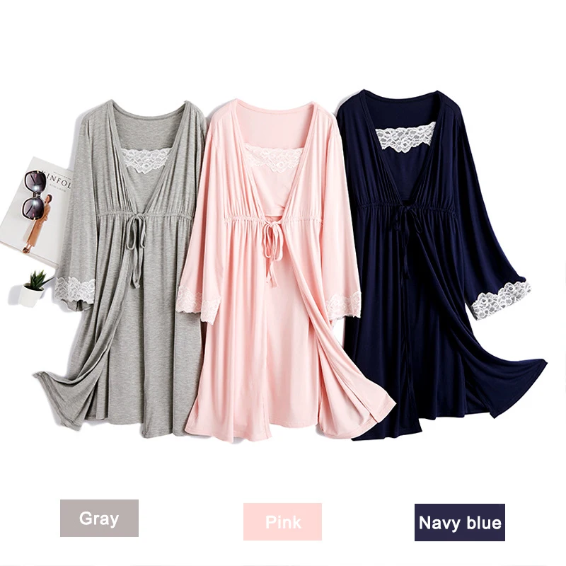 

2Pcs Lace Pregnancy Maternity Pajamas Sleepwear Nursing Pregnant Pajamas Breastfeeding Nightgown Elegant Maternity Nursing Dress