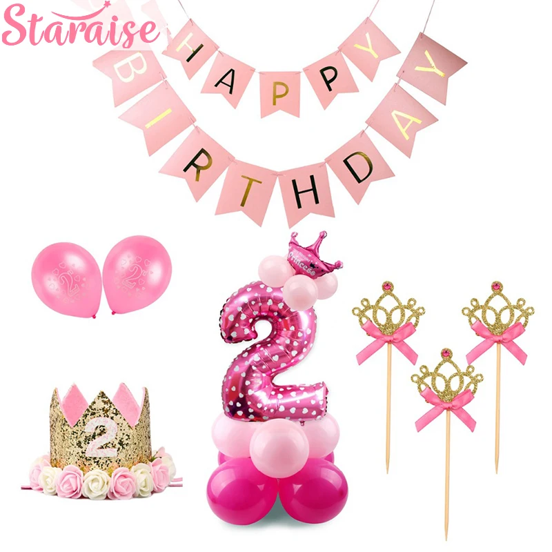 

Staraise 2nd Birthday Party Decoration Pink Girl 2 Birthday Balloons Number Balloon 2 Years Old Kids Two Birthday Party Supplies